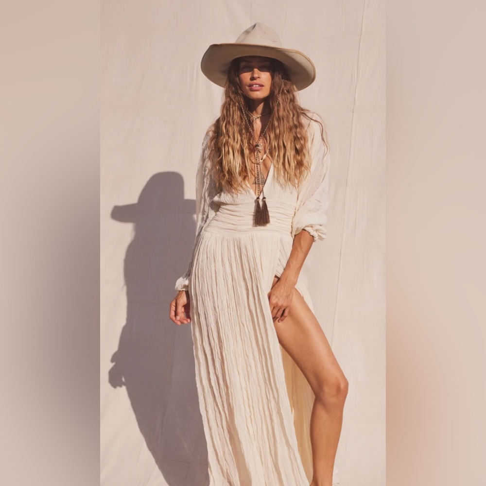 Jen’s Pirate Booty Lapis Rust Boho Maxi Dress Long Sleeve Slit Festival | Size S - Picture 6 of 17